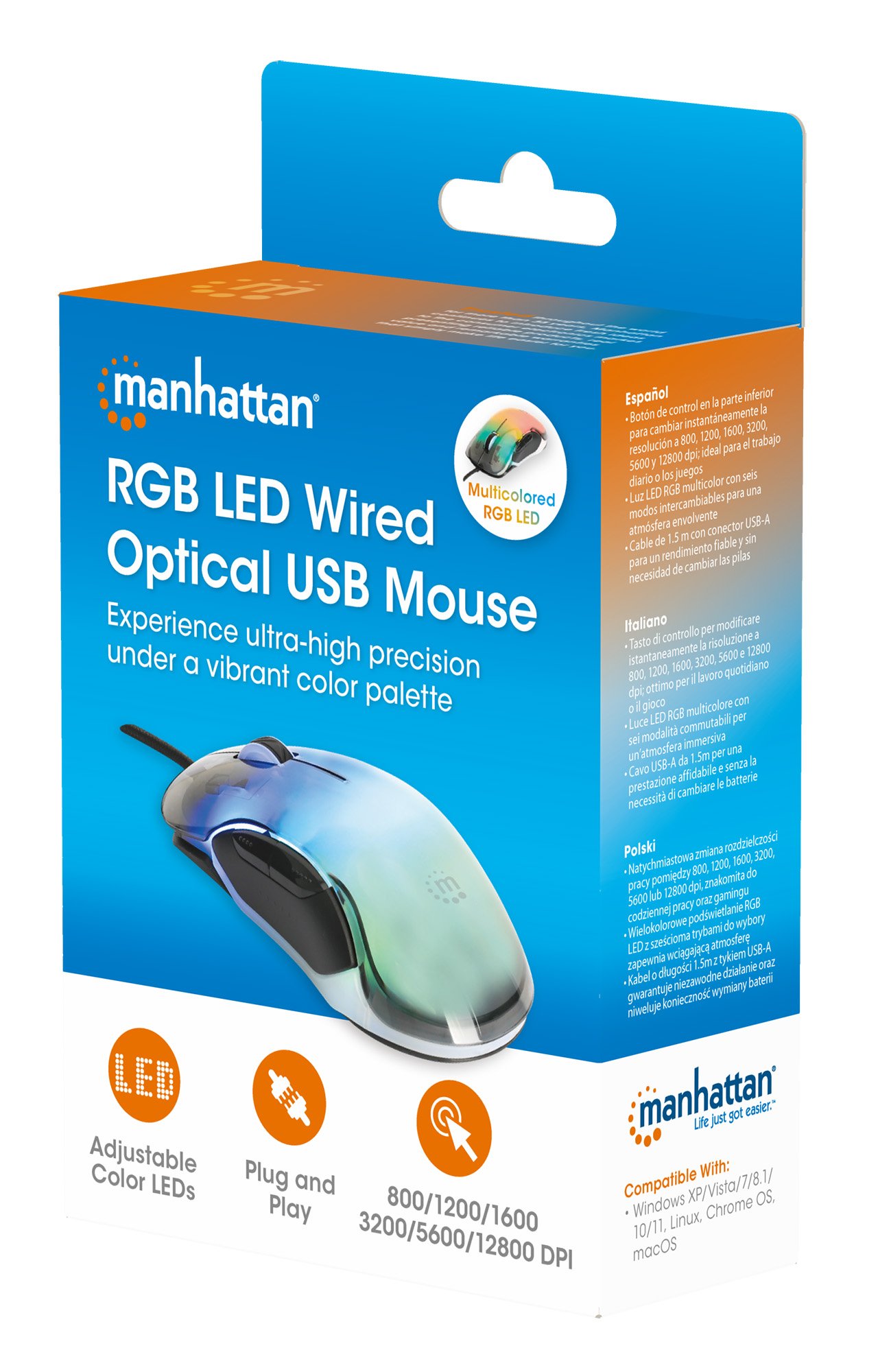 Mouse Ottico USB 12800 dpi LED RGB Multicolor MANHATTAN - immagine 2