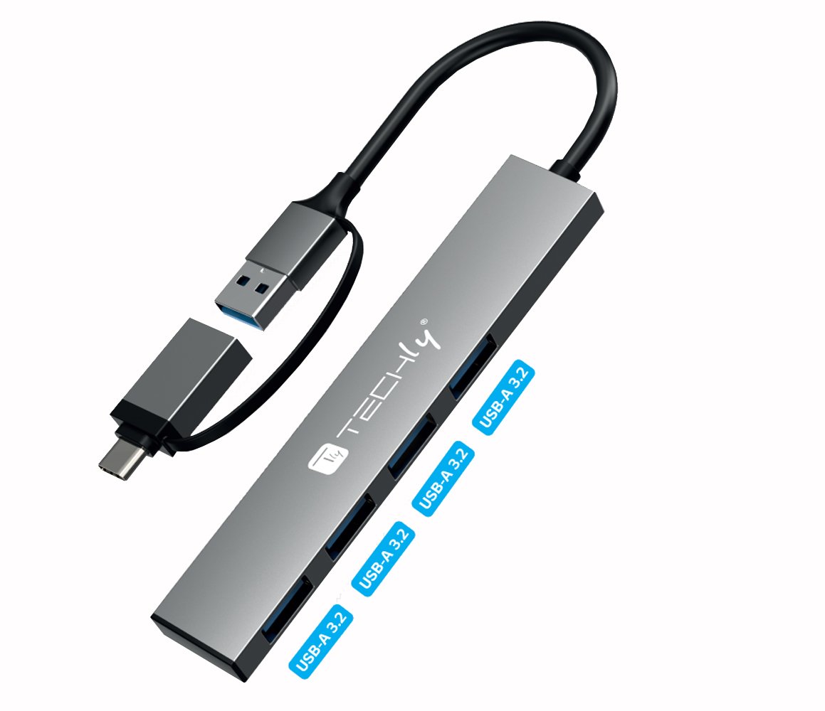 Hub USB-A USB-C™ 3.2 a 4 porte USB-A Slim in Metallo TECHLY - immagine 3