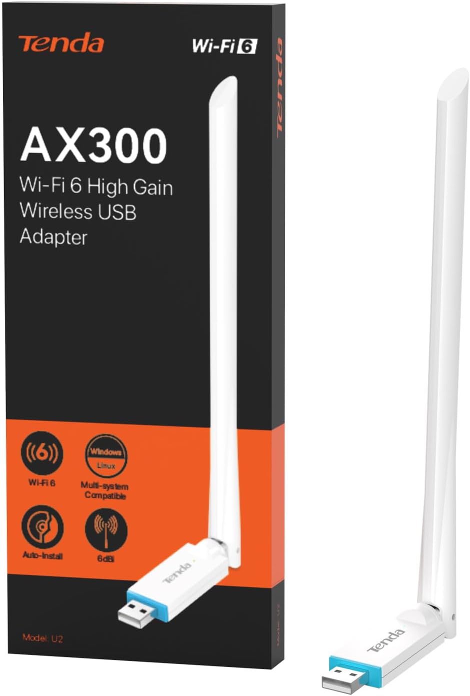 Adattatore USB Wireless Wi-Fi 6 ad Alto Guadagno 2.4G/286Mbps, U2 V5.0 TENDA - immagine 2