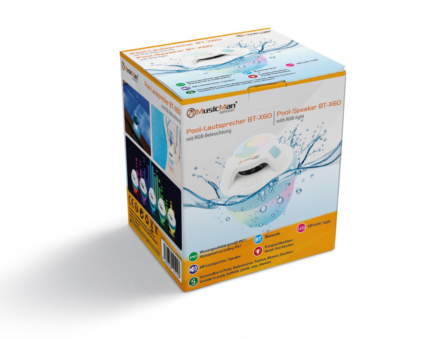 Altoparlante Bluetooth Impermeabile Galleggiante con Vivavoce e LED Colorati, BT-X60 MUSICMAN