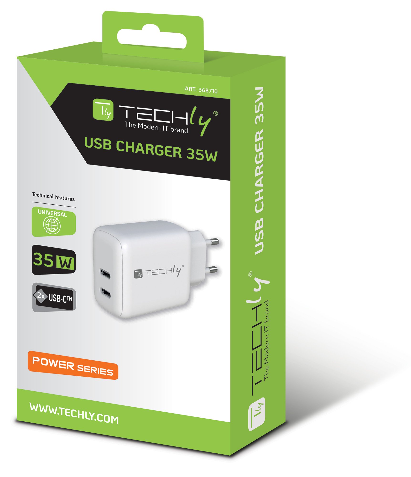 Caricatore Alimentatore 2 porte USB-C™ da Muro 35W TECHLY - immagine 2