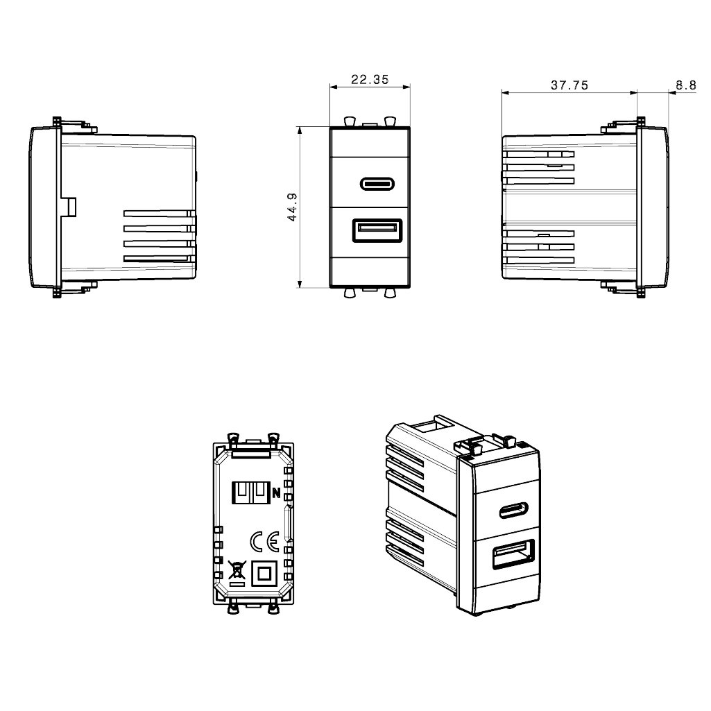 Domus S44 Caricatore USB-A e USB-C&trade; 3A 230V Bianco Lucido, 441082USBAC AVE - immagine 2
