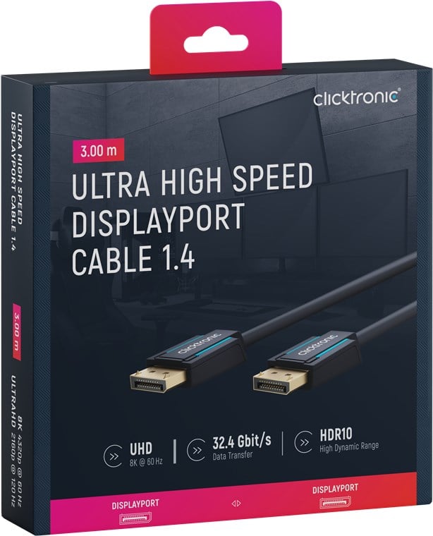 Cavo DisplayPort 1.4 Maschio/Maschio 3m Alta Qualità CLICKTRONIC - immagine 2