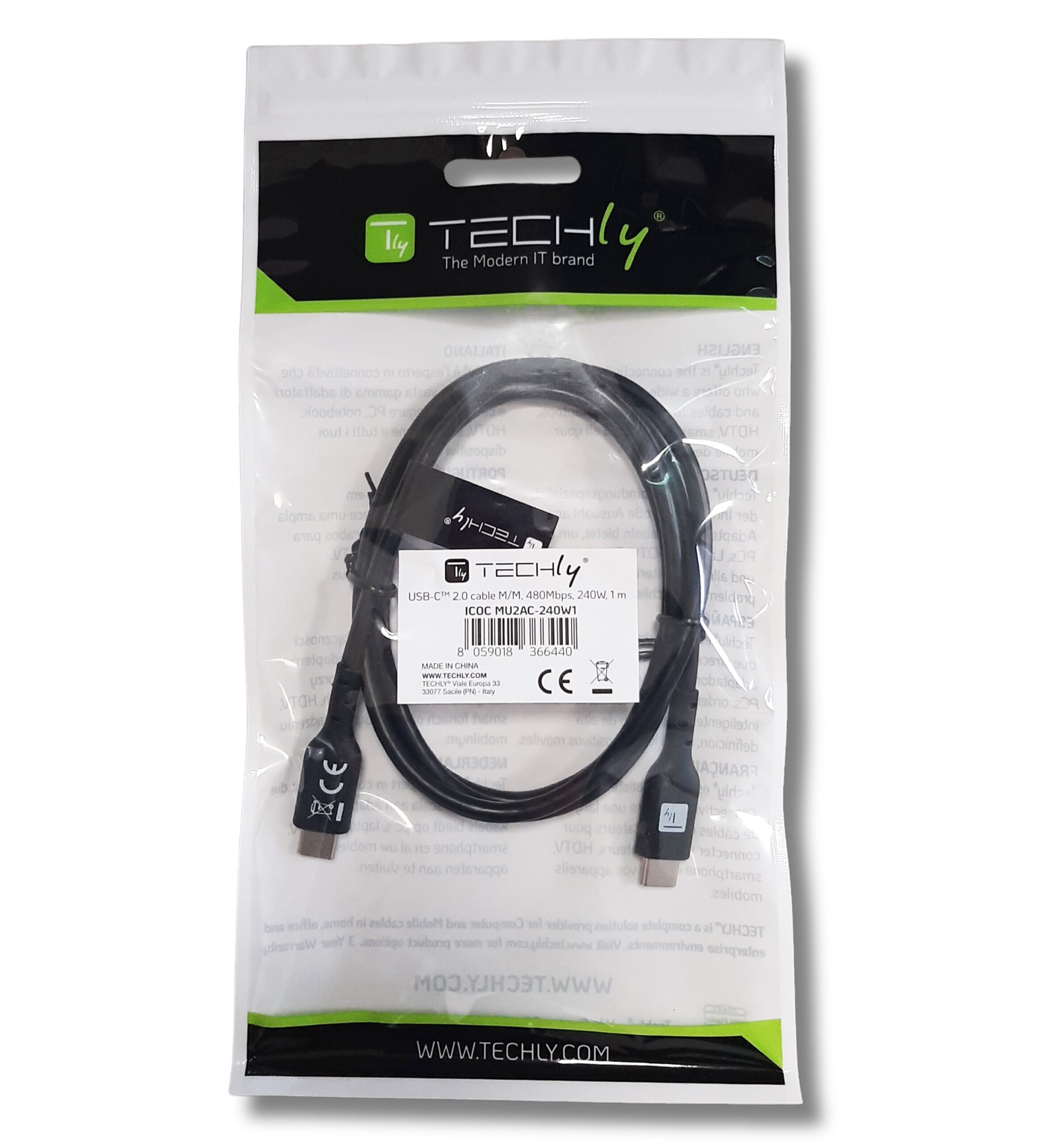 Cavo USB-C™ M/M E-Mark USB 2.0 240W PD 1m Nero TECHLY - immagine 2