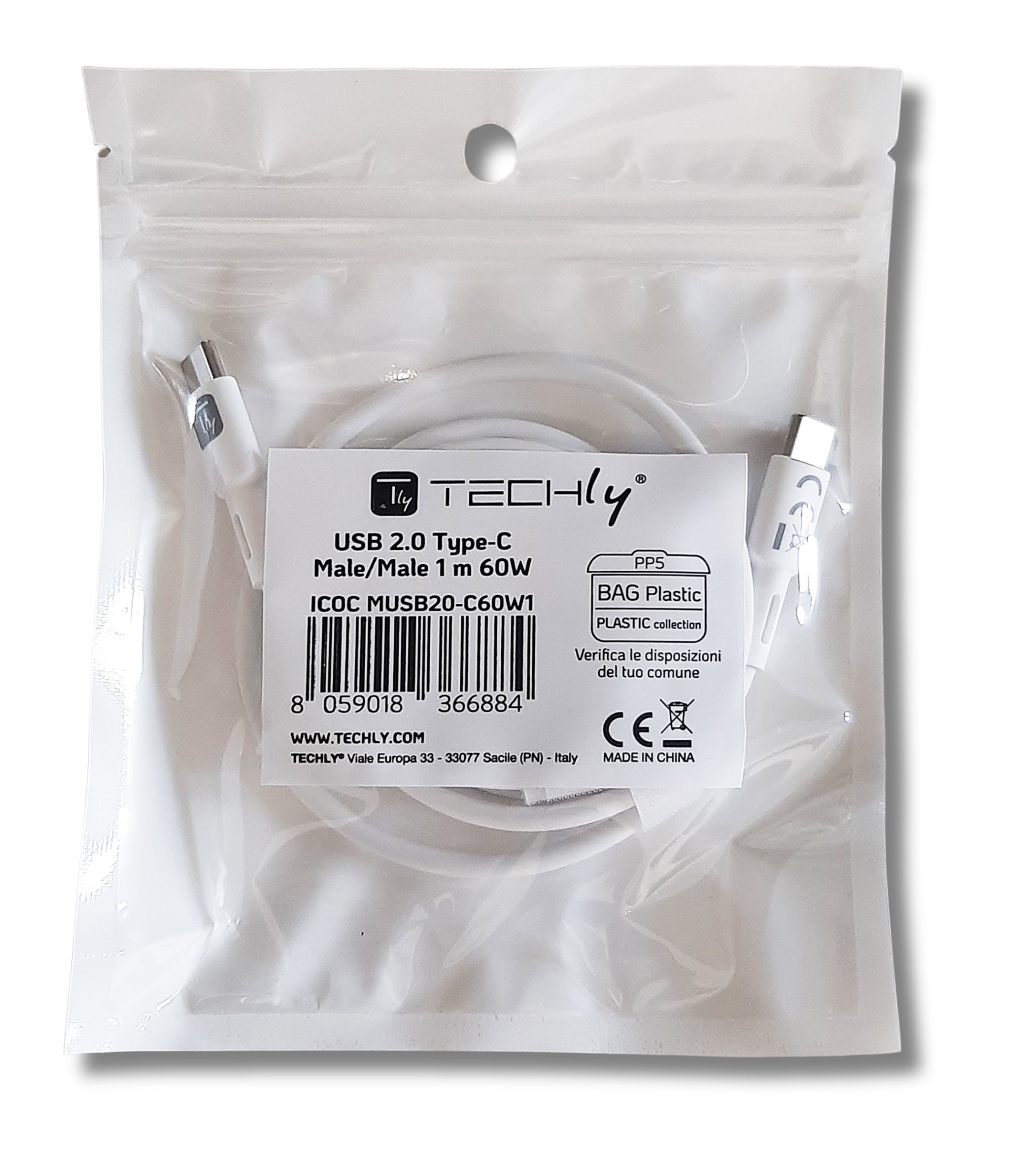 Cavo USB-C™ Maschio/Maschio USB 2.0 1m Bianco TECHLY - immagine 2
