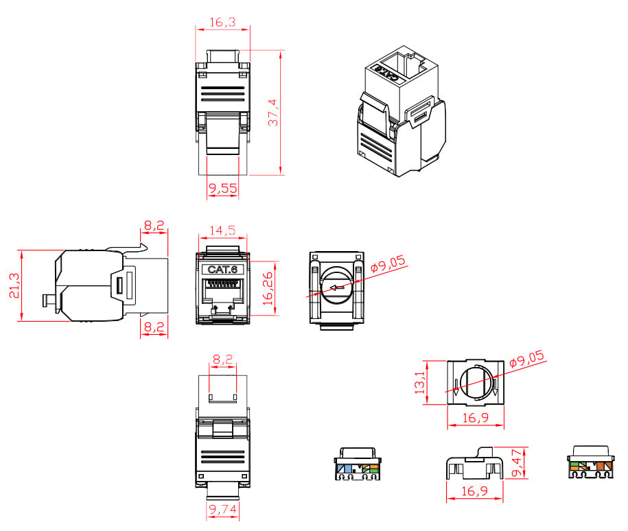 Frutto Keystone RJ45 UTP Cat.6 Tooless Nero TECHLY PROFESSIONAL - immagine 2