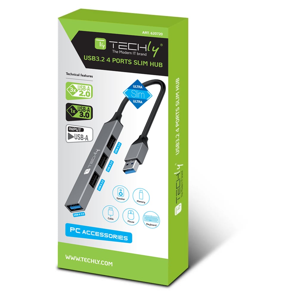 Hub USB-A 3.2 a 4 porte USB-A Slim in Metallo TECHLY - immagine 2