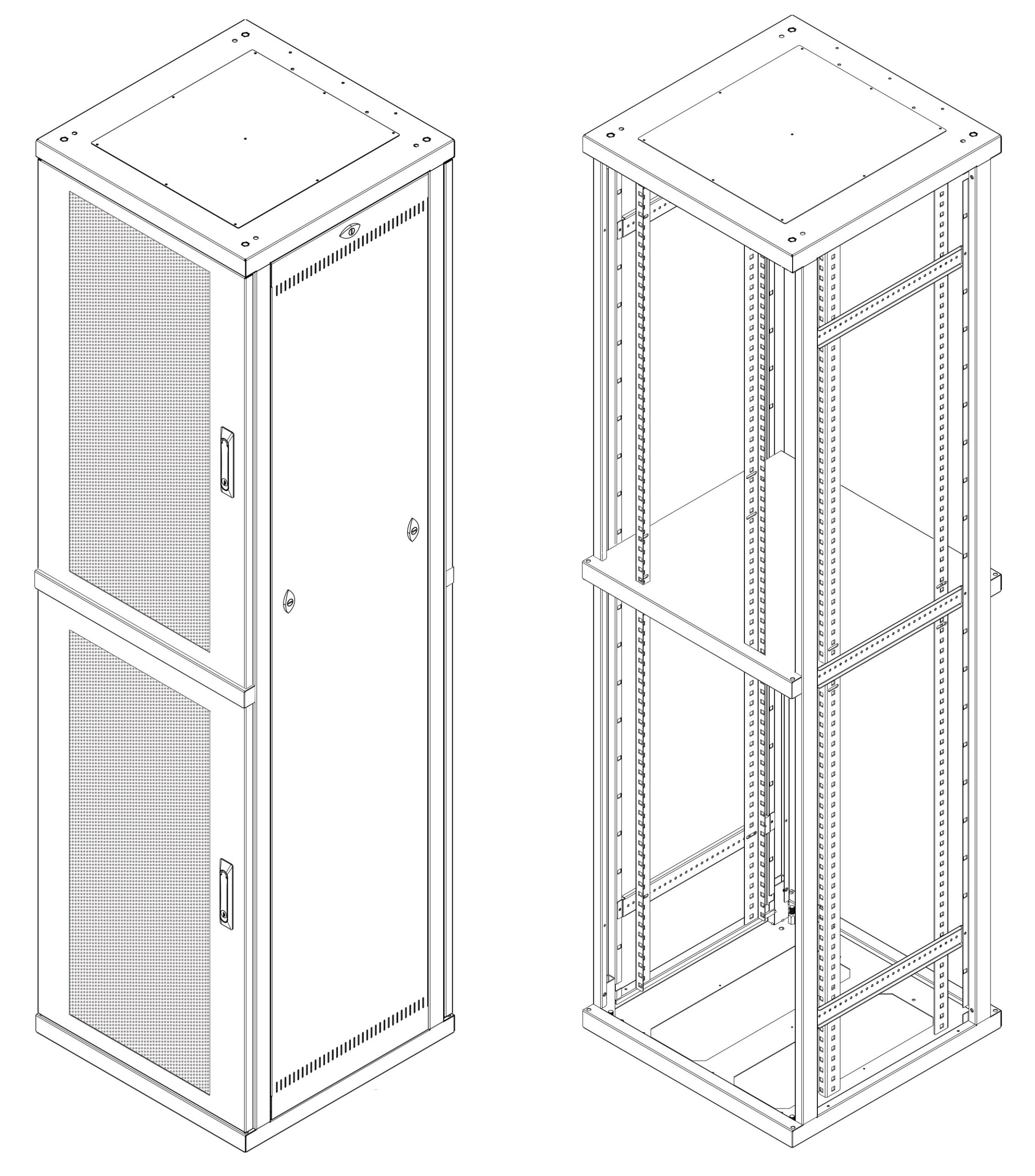 Armadio ETSI 21'' a 2 Sezioni 47 unità prof. 600 Porte Grigliate Grigio TECHLY PROFESSIONAL - immagine 2