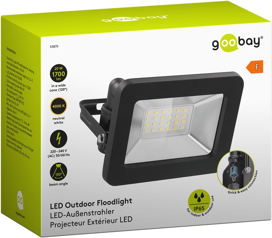 Faretto LED da Esterno IP65 20W Nero GOOBAY - immagine 2