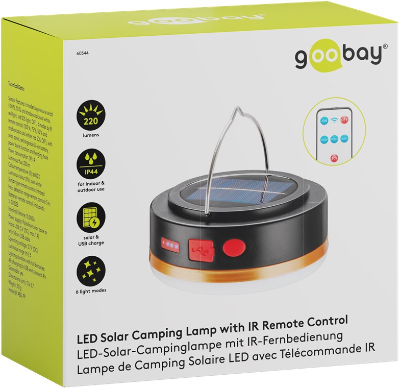 Lampada da Campeggio Solare a LED con Telecomando IR e Powerbank GOOBAY - immagine 2