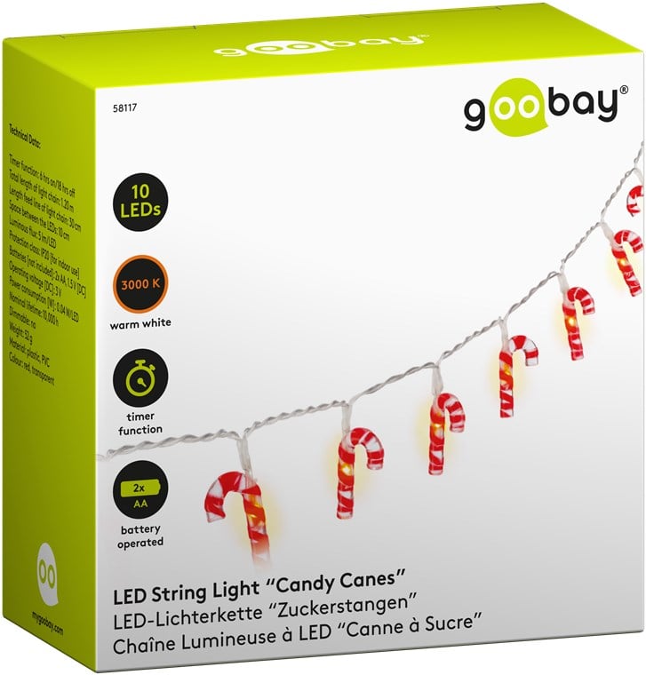 Stringa 10 LED Lecca lecca Natalizio IP20 Bianco Caldo a Batteria con Timer GOOBAY - immagine 2
