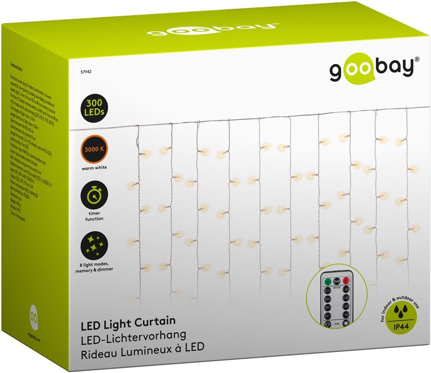Tenda Luminosa Natalizia 300 LED con Telecomando GOOBAY - immagine 2