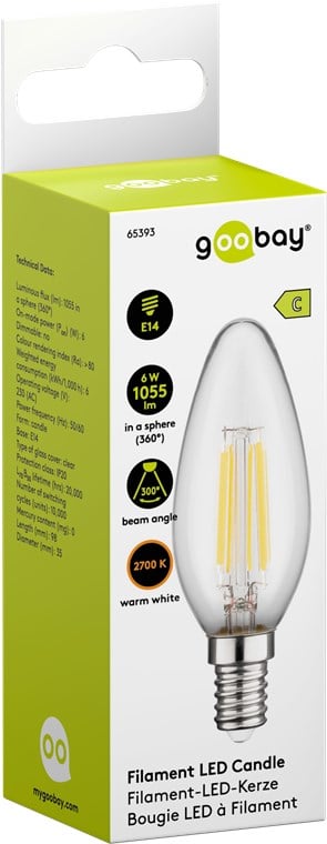 Lampadina LED Candela E14 Bianco Caldo 6W Filamento Classe C GOOBAY - immagine 2