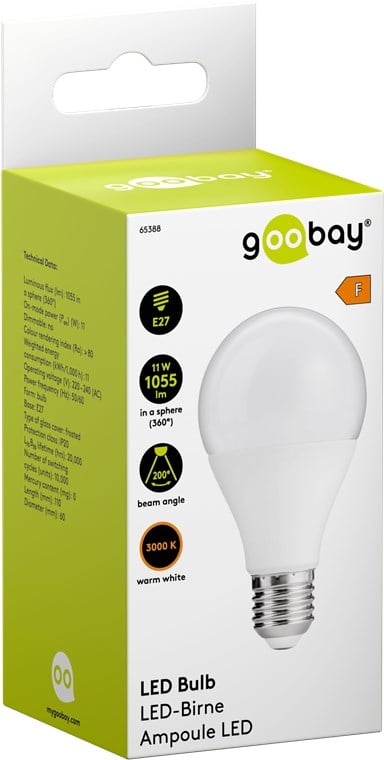 Lampadina E27 Bianco Caldo Satinato 11W, Classe F GOOBAY - immagine 2