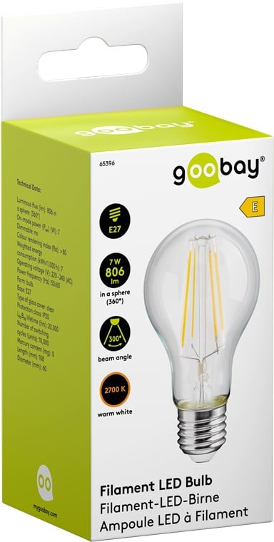 Lampadina LED E27 Bianco Caldo 7W con Filamento Classe E Trasparente GOOBAY - immagine 2