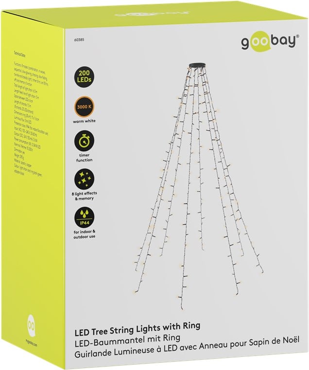 Catena Luminosa 200 Luci LED IP44 Bianco Caldo per Albero con Anello GOOBAY - immagine 2