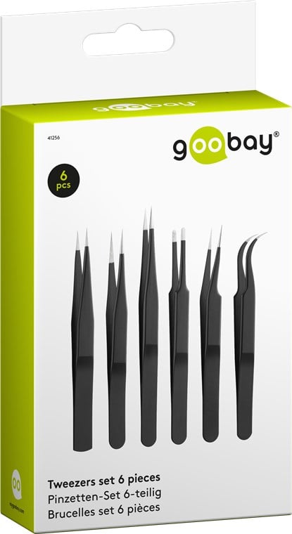 Kit 6 Pinzette di Precisione a Punta Piatta a Croce e Antistatiche in acciaio INOX GOOBAY - immagine 2