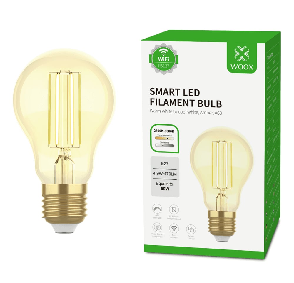Lampadina Intelligente E27 Ambra Calda 4,9W LED a Filamento Alexa e Google Assistant Classe F, R5137 WOOX - immagine 2