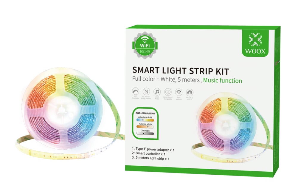 Kit Striscia LED Intelligente 5m con Funzione Musicale e Controllo Vocale Alexa, R5149 WOOX - immagine 2