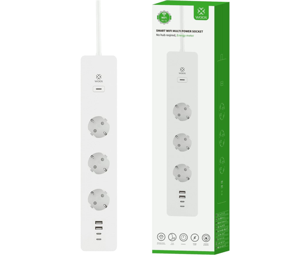 Multipresa Intelligente 3 Prese Schuko 4 USB Controllo Vocale, R6132 WOOX - immagine 2