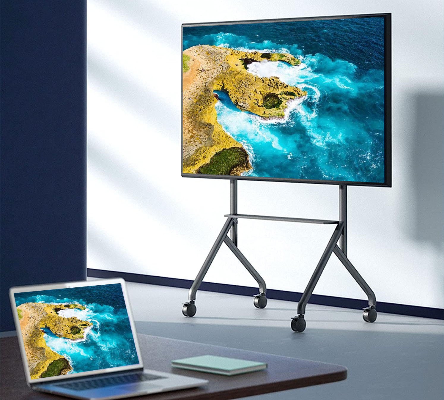 Supporto Mobile da Pavimento Multifunzione per TV LCD/LED/Plasma 65-100'' Nero TECHLY