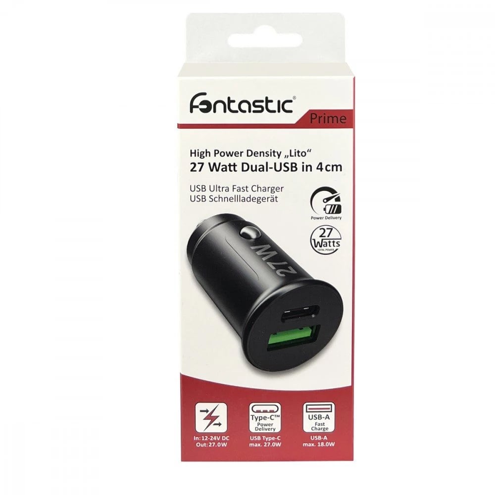 Caricatore da Auto USB A e USB-C™ 27 Watt PD Power Delivery Fast Charge 3 3A Nero FONTASTIC - immagine 2