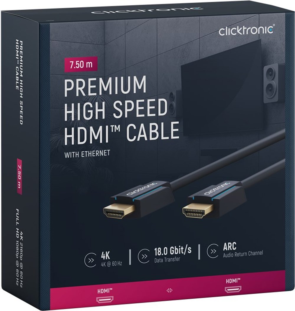 Cavo HDMI High Speed Ethernet A/A M/M 7,5 m Alta Qualità GOOBAY - immagine 2
