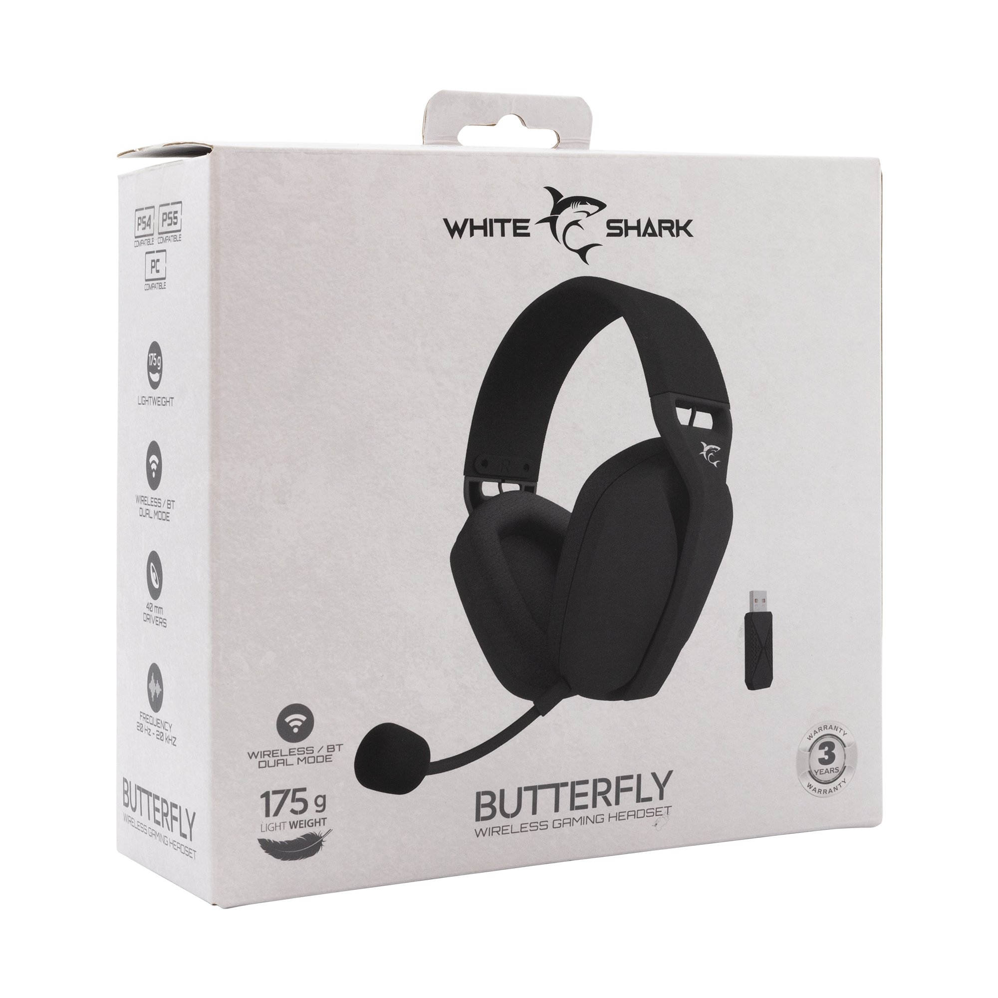 Cuffia Gaming Stereo Wireless con Microfono Nero BUTTERFLY WHITE SHARK - immagine 2