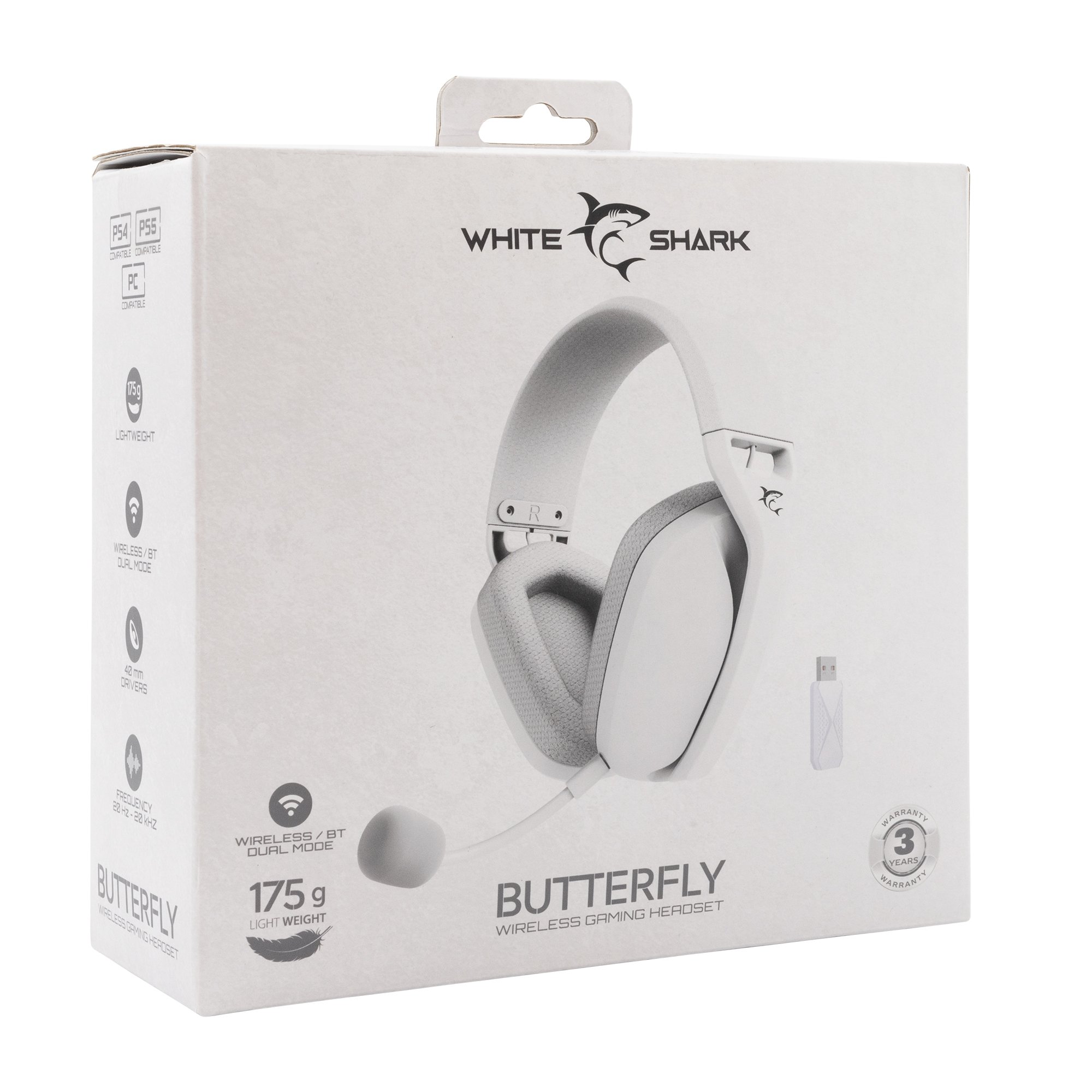 Cuffia Gaming Stereo Wireless con Microfono Bianco BUTTERFLY WHITE SHARK - immagine 2