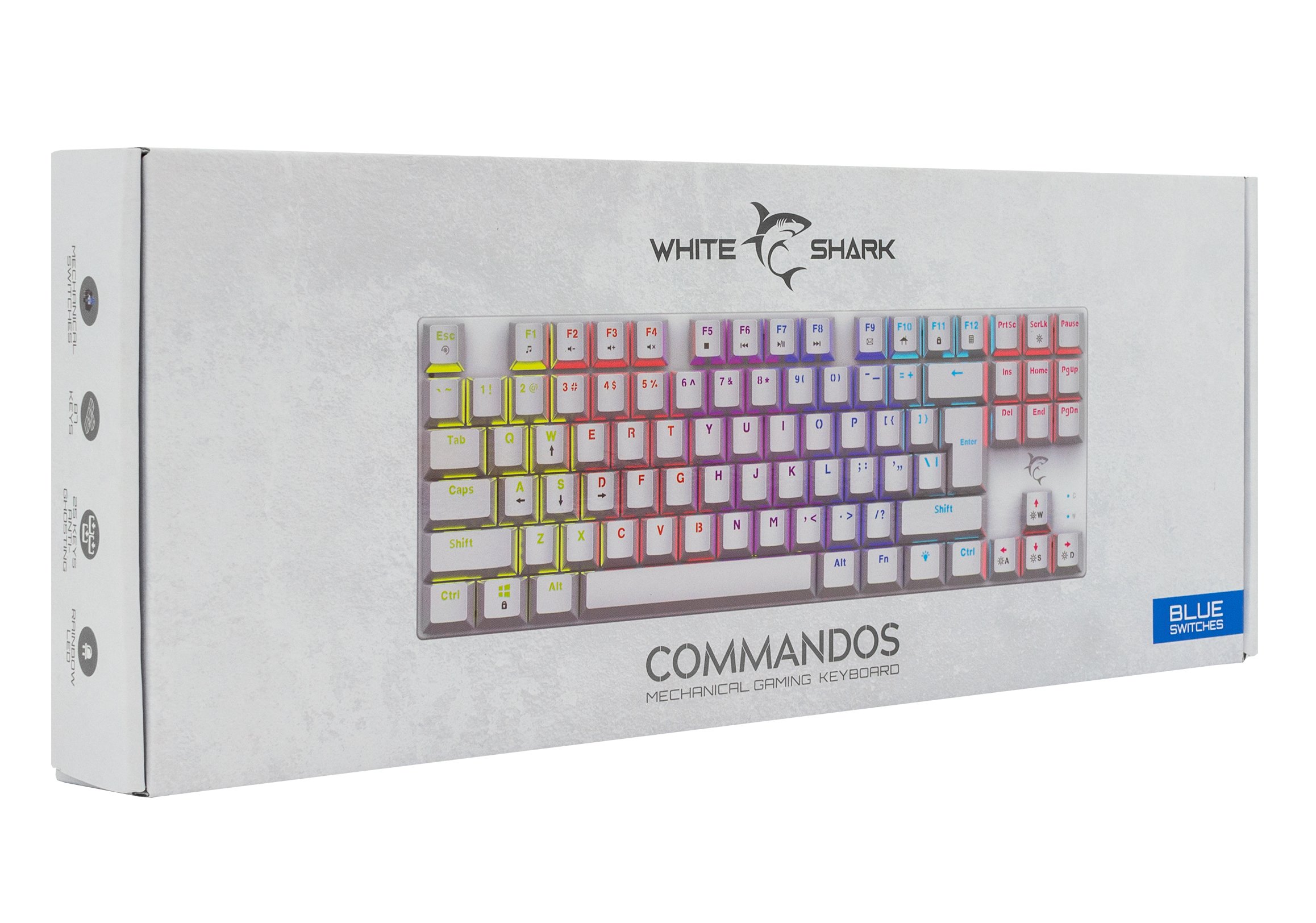 Tastiera Gaming Meccanica USB Anti Ghosting RGB LED 87 Tasti Bianco, Commandos WHITE SHARK - immagine 2