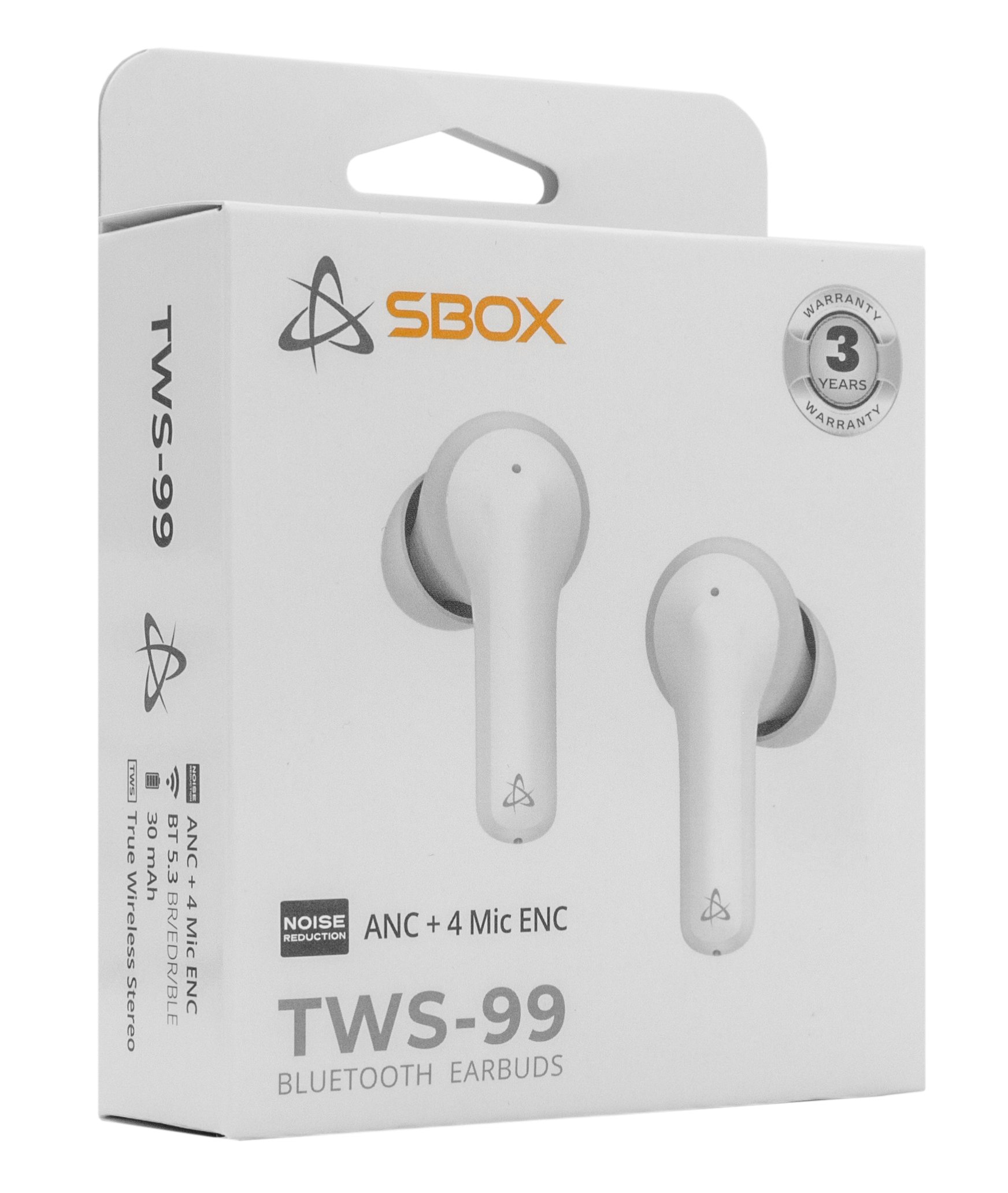 Auricolari Wireless BT v5.3 Cancellazione del Rumore con Custodia di Ricarica 2 in 1 Bianco SBOX - immagine 2