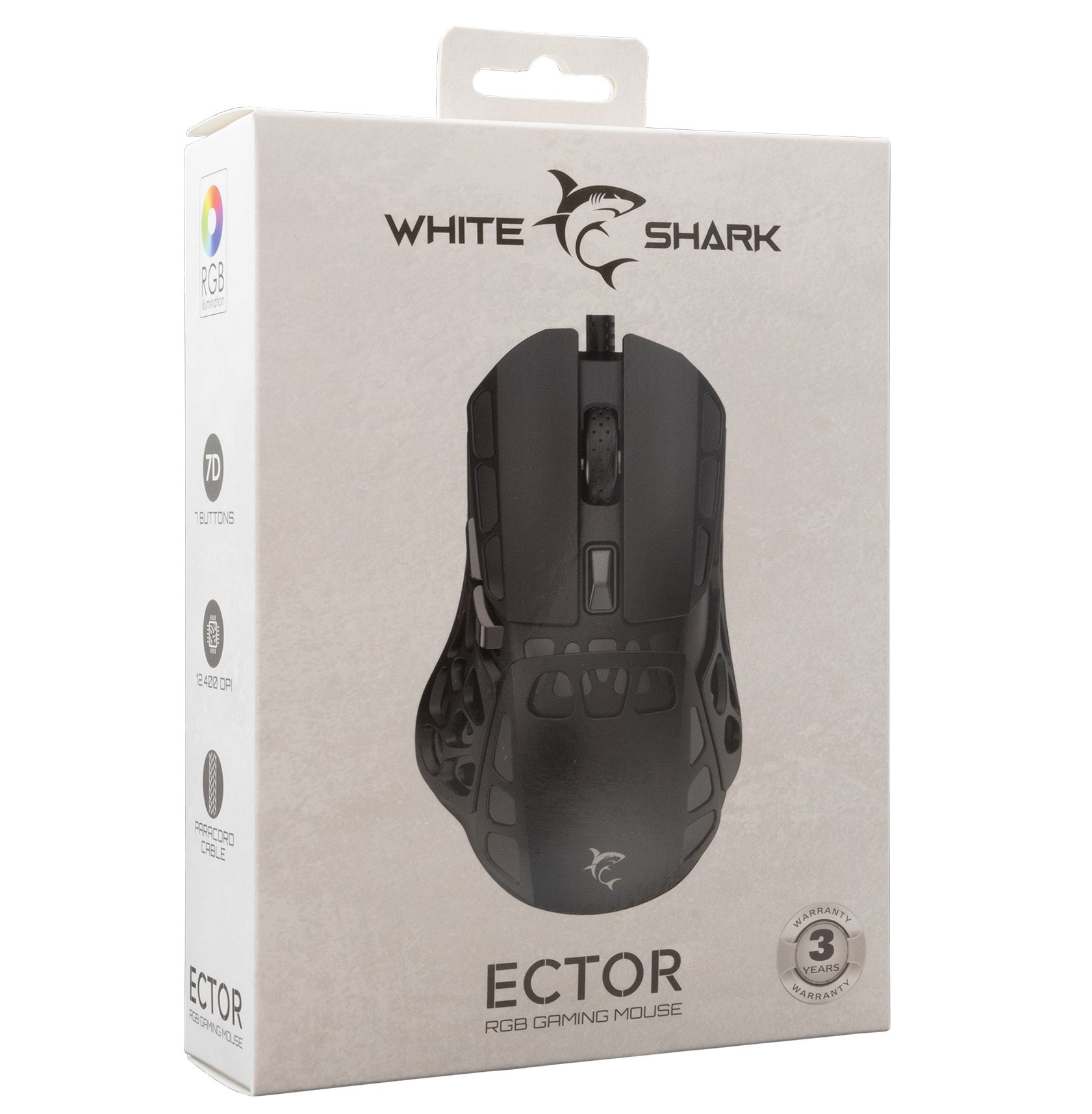 Mouse Ottico Gaming LED RGB con Cavo USB 7200 dpi Nero, ECTOR WHITE SHARK - immagine 2