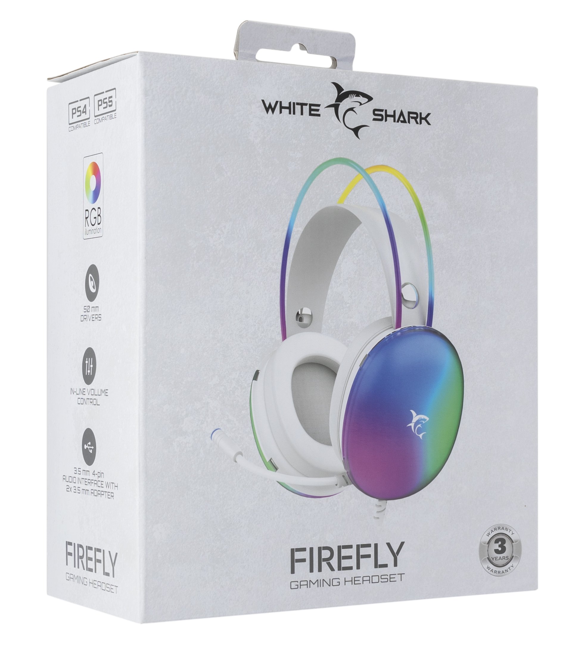 Cuffia Gaming Stereo con Microfono e Illuminazione RGB su Cuffie e Archetto Bianco FIREFLY WHITE SHARK - immagine 2