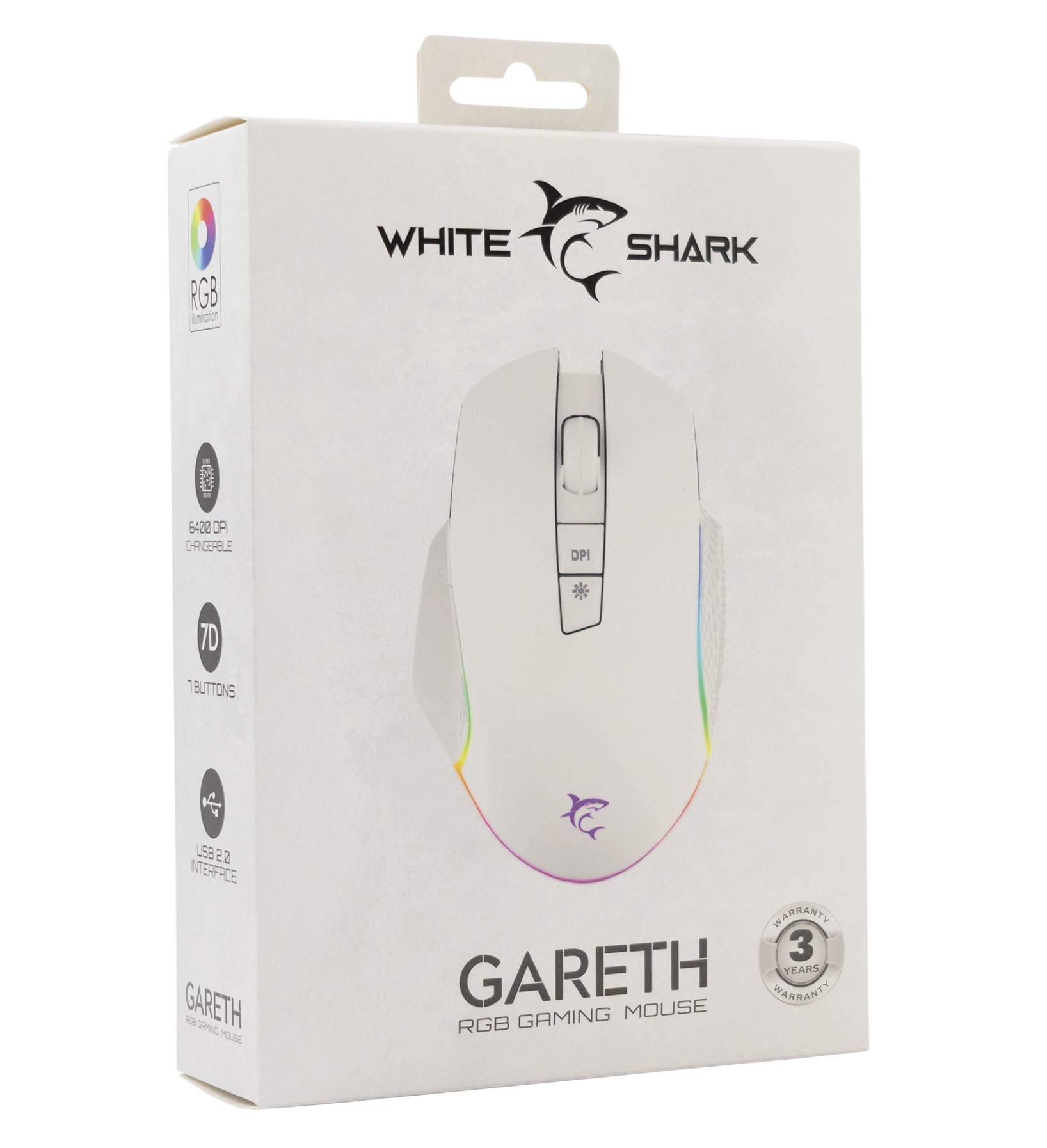 Mouse Ottico Gaming LED RGB con Cavo USB 6400 dpi Bianco, GARETH WHITE SHARK - immagine 2