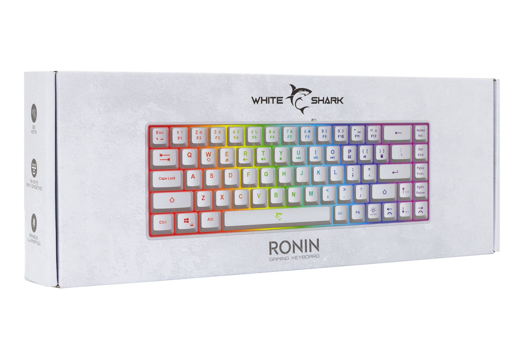 Tastiera Gaming USB 68 Tasti con Retroilluminazione LED RGB Bianco WHITE SHARK - immagine 2