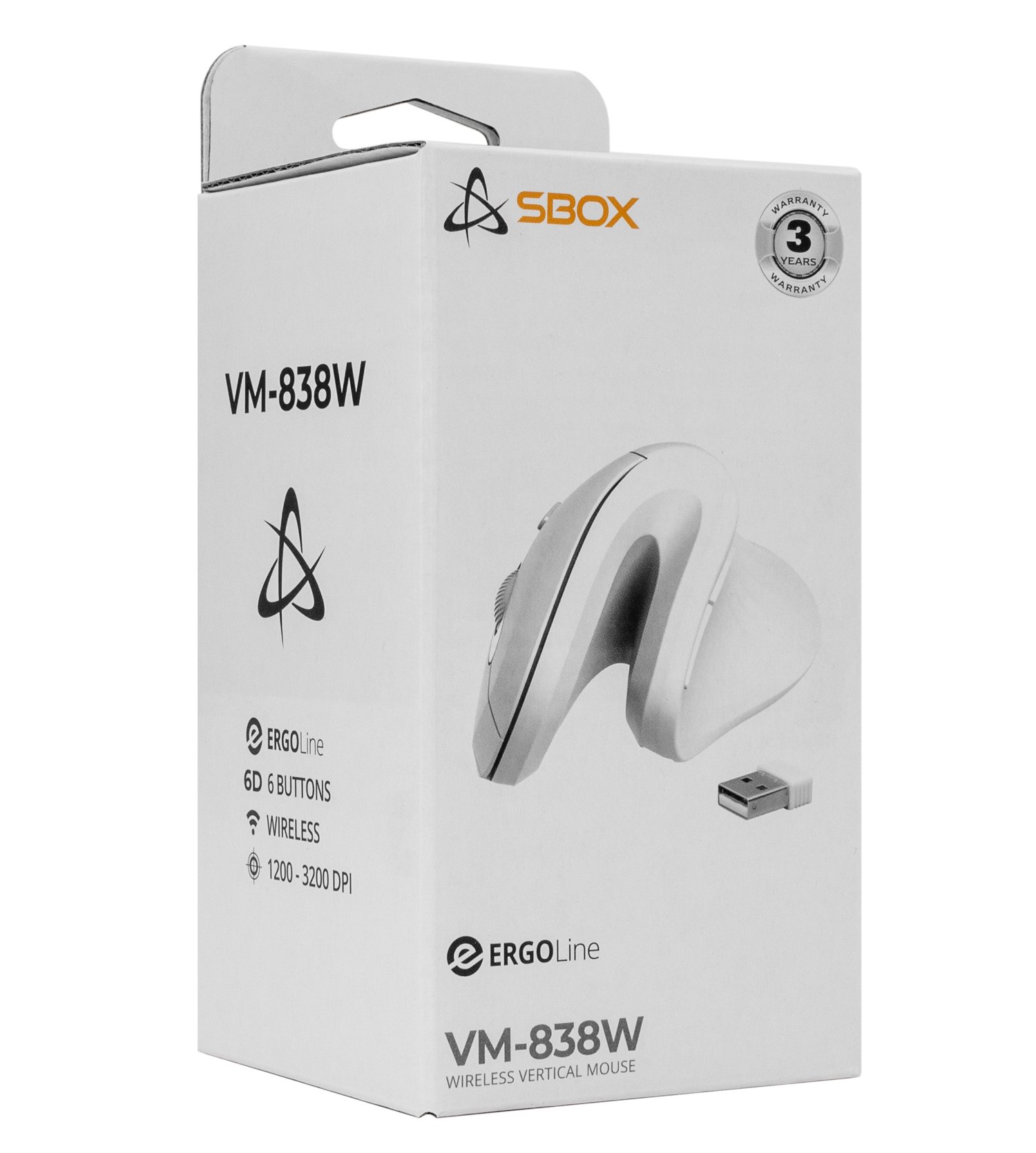 Mouse Verticale Ottico Ergonomico Wireless Bianco SBOX - immagine 2