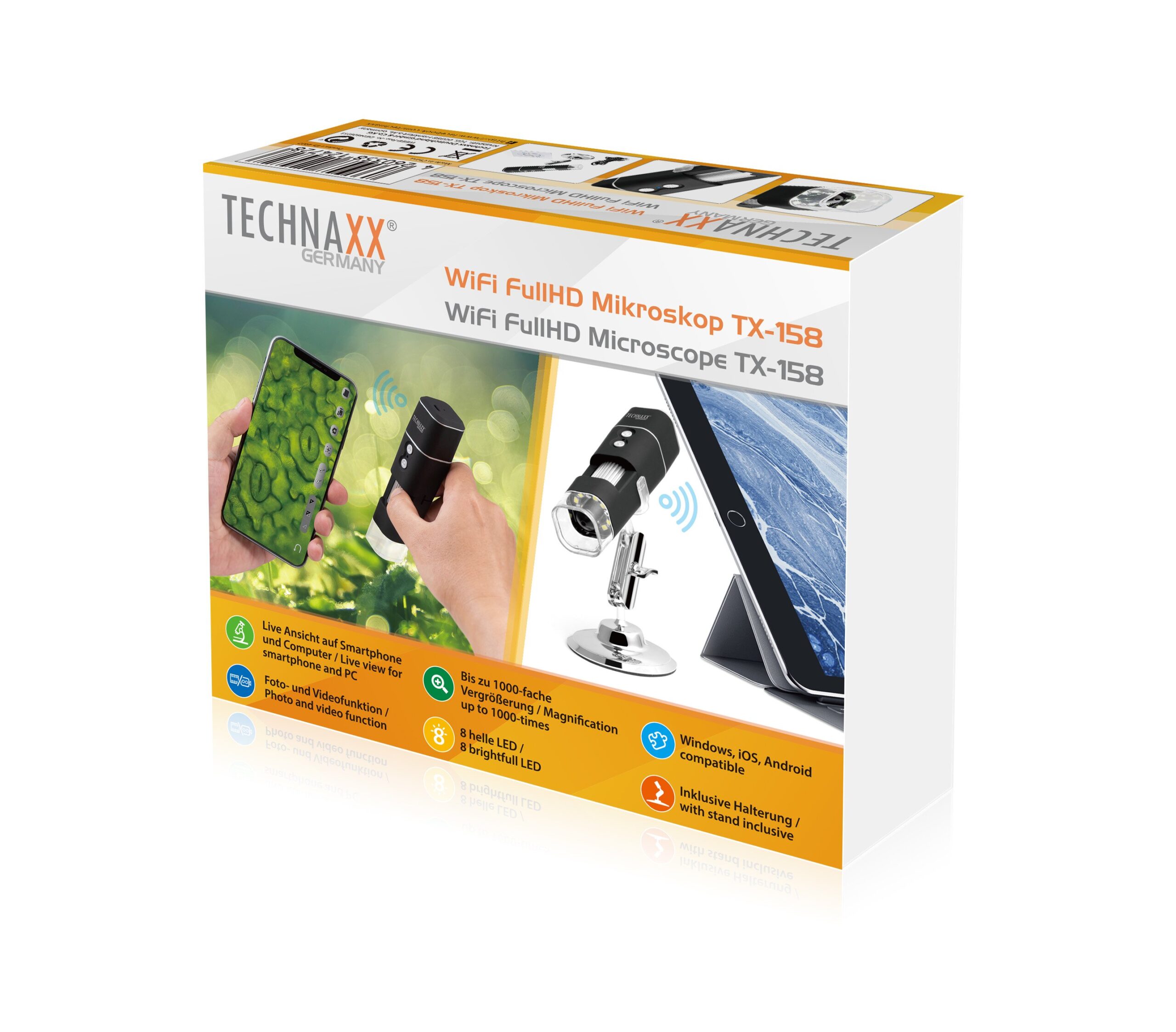 Microscopio WiFi FullHD Ingrandimento 1000x 8LED, TX-158 TECHNAXX - immagine 2
