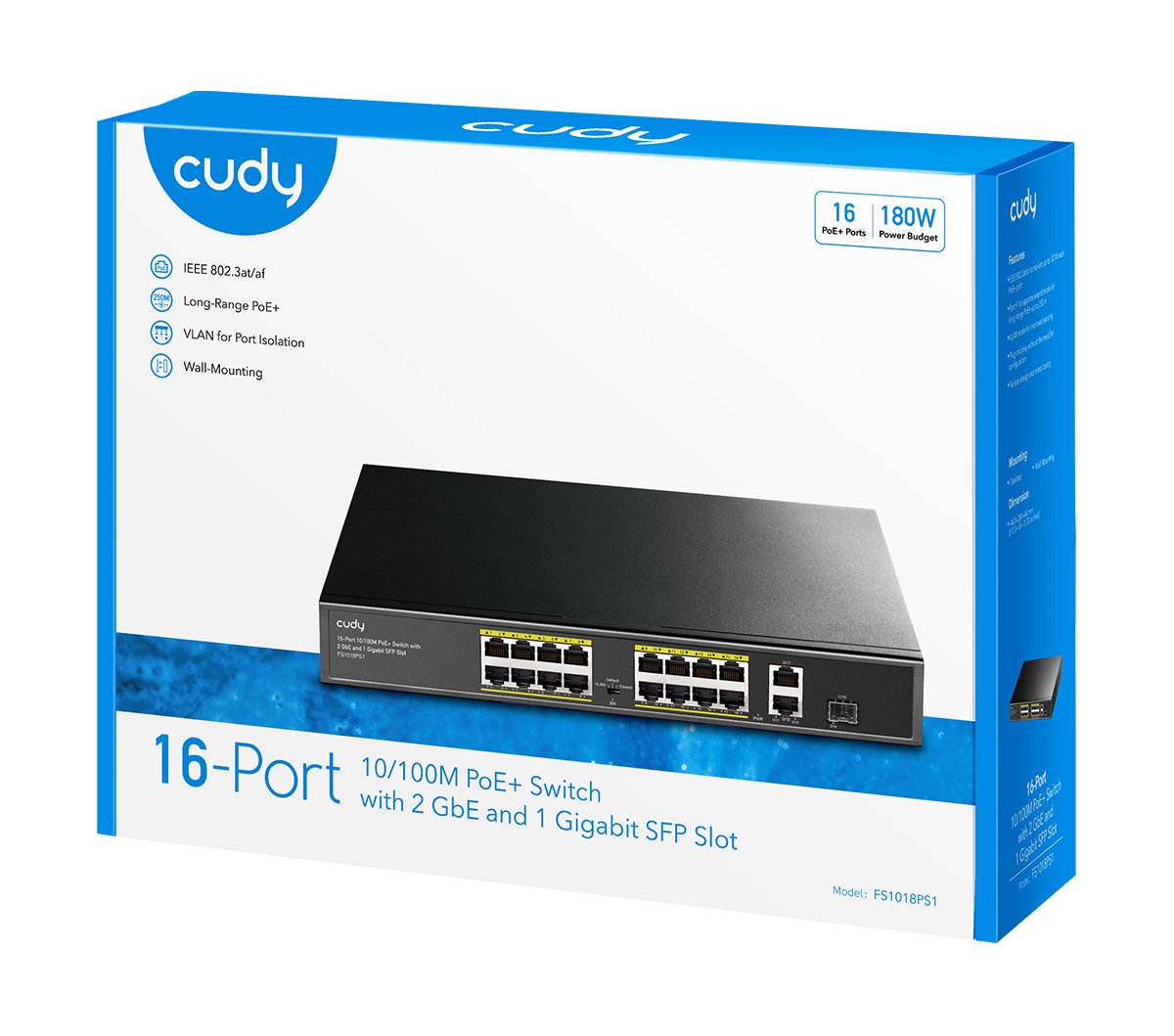Switch PoE+ 10/100M a 16 Porte con 2GbE e 1 Porta SFP, FS1018PS1 CUDY - immagine 2