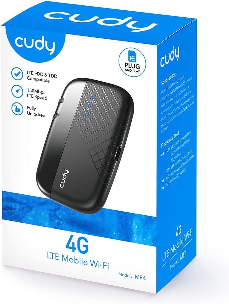 Pocket Wi-Fi Hotspot 3G/4G LTE Via SIM 150 Mbps, MF4 CUDY
