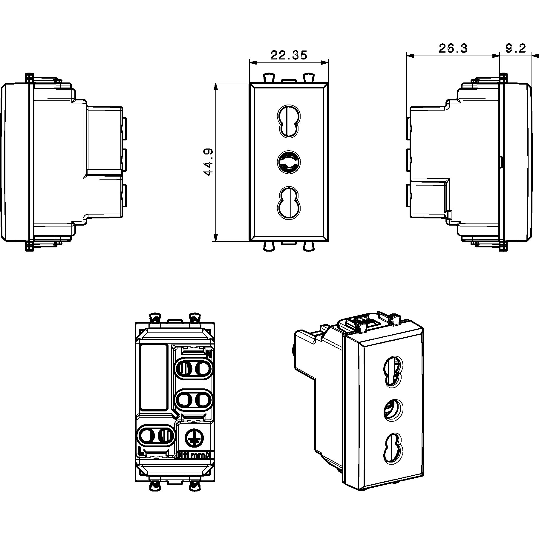 WHITEK S44 Presa bipasso 2P+T 10/16A 250V 1 Modulo Bianco Opaco, 446006/15TS AVE - immagine 2