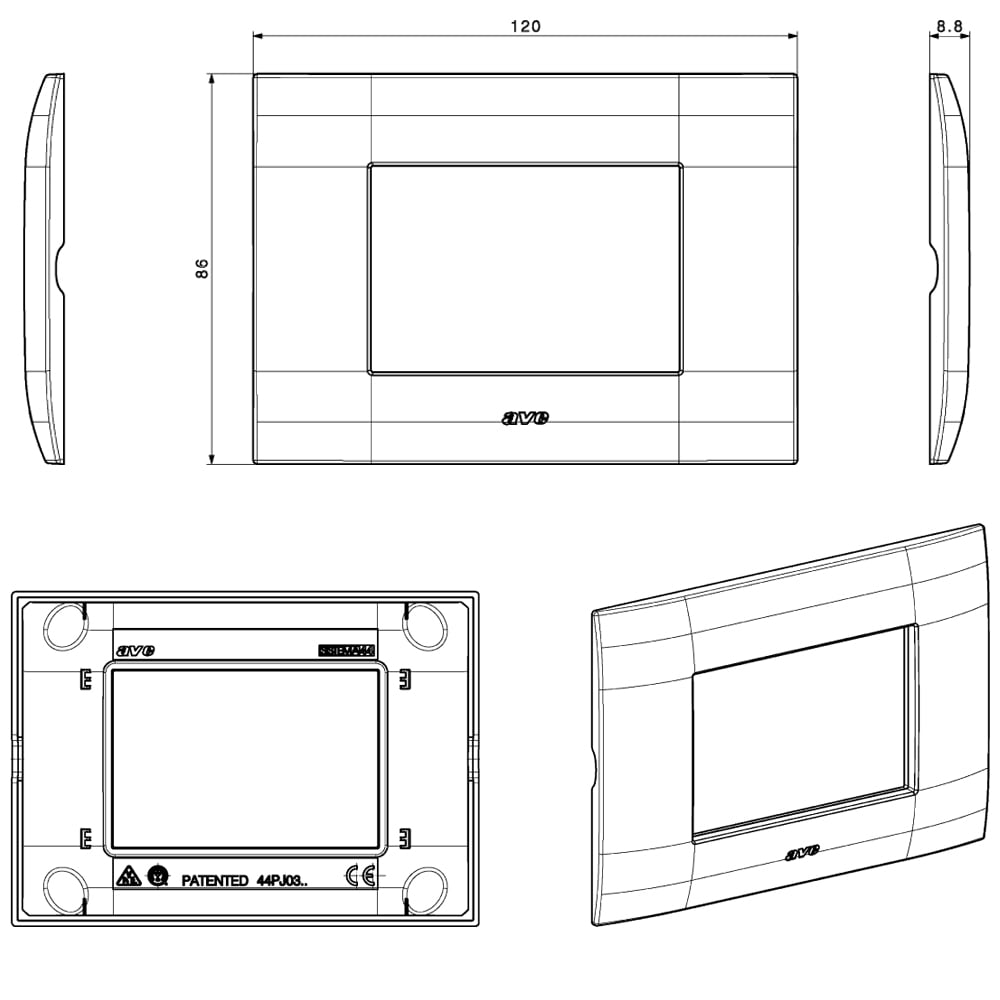 Placca Serie YOUNG 44 per Scatola Rettangolare 3 Moduli Bianco AVE - immagine 2