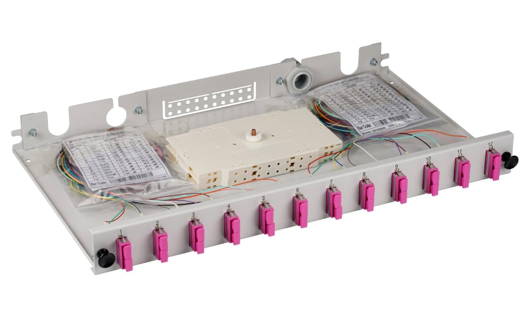 Cassetto Ottico 19'' Assemblato con 12 Bussole e 24 Pigtails SC Duplex Multimodale OM4 OEM - immagine 2
