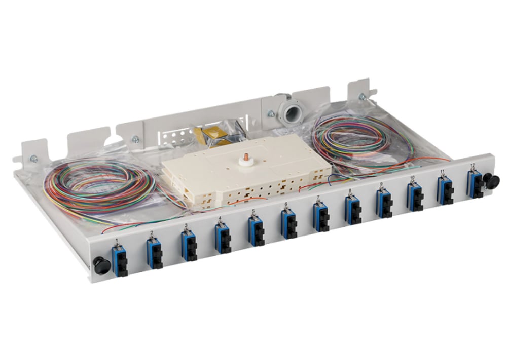 Cassetto Ottico 19'' Assemblato con 12 Bussole e 24 Pigtails SC Duplex Monomodale OS2 OEM - immagine 2