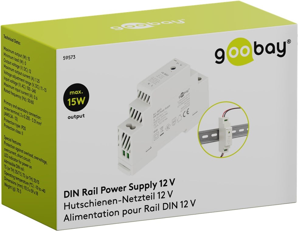 Alimentatore su Guida DIN 12V 1,25A 15W GOOBAY - immagine 2