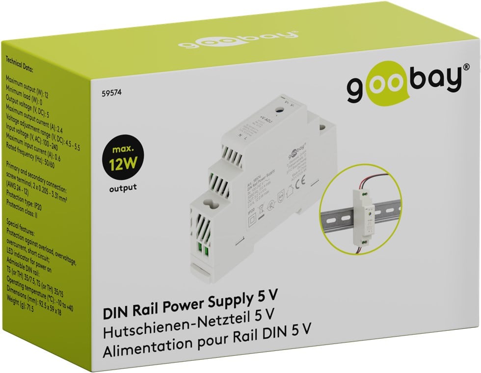 Alimentatore su Guida DIN 5V 2,4A 12W GOOBAY - immagine 2