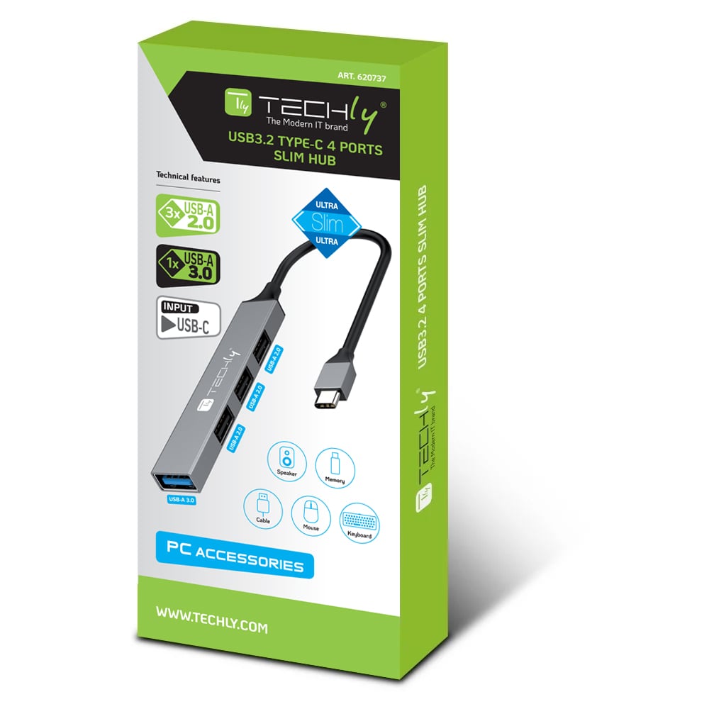 Hub USB-C™ 3.2 a 4 porte USB-A Slim in Metallo TECHLY - immagine 2