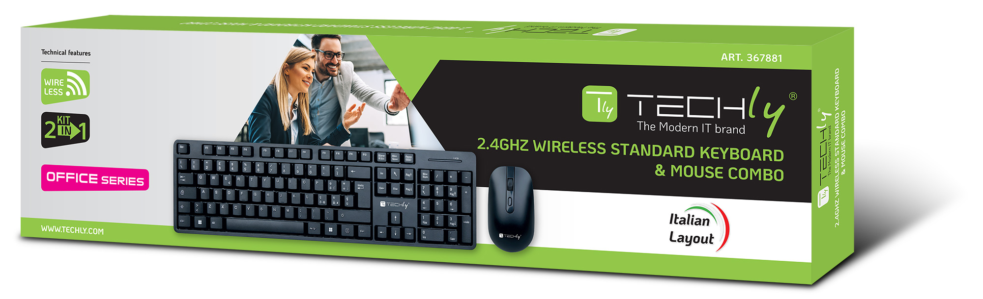 Kit Tastiera Standard e Mouse Wireless 2.4GHz TECHLY - immagine 2