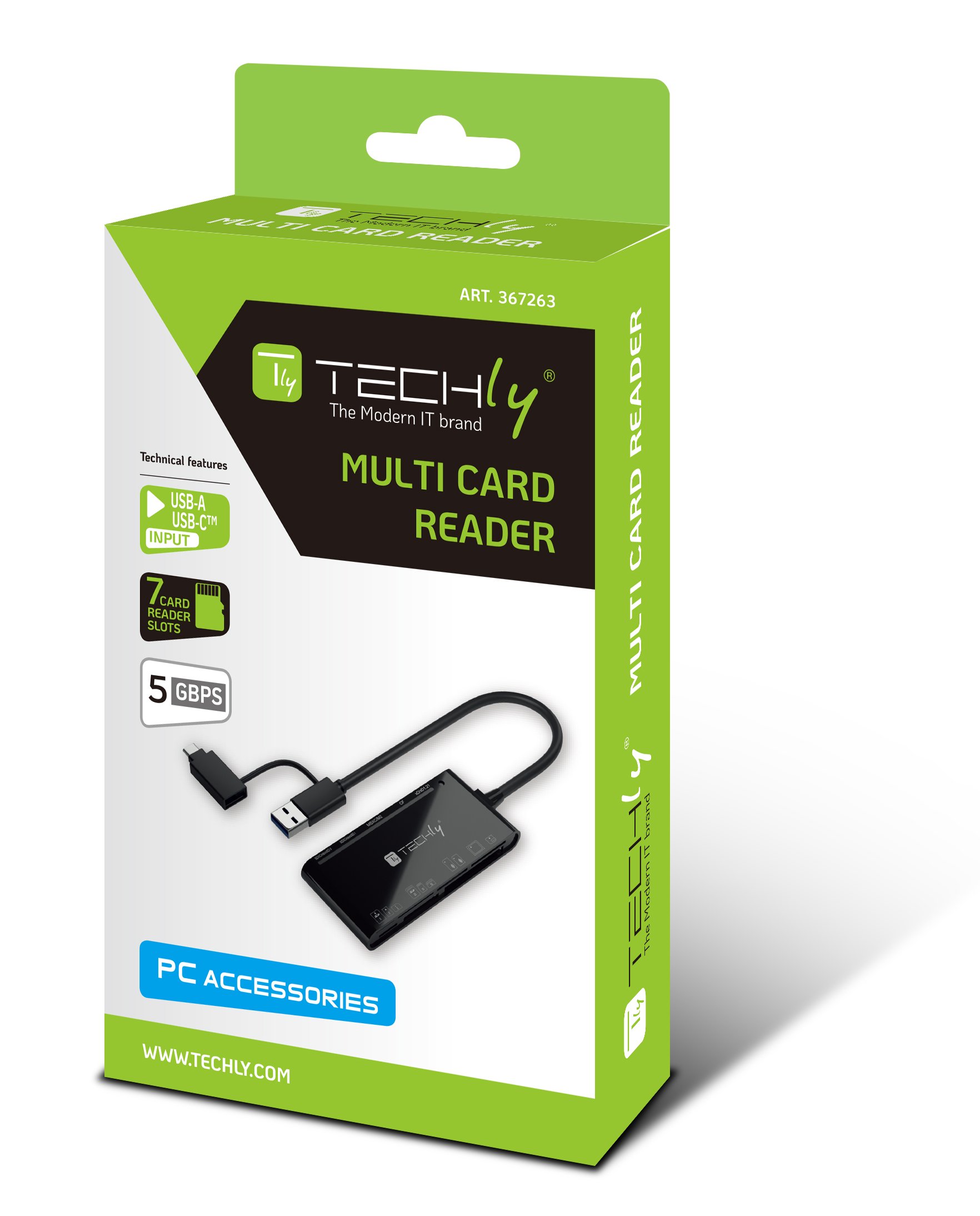 Lettore di Memorie SD 7 in 1 USB 3.0 tipo A e USB-C™ TECHLY - immagine 2