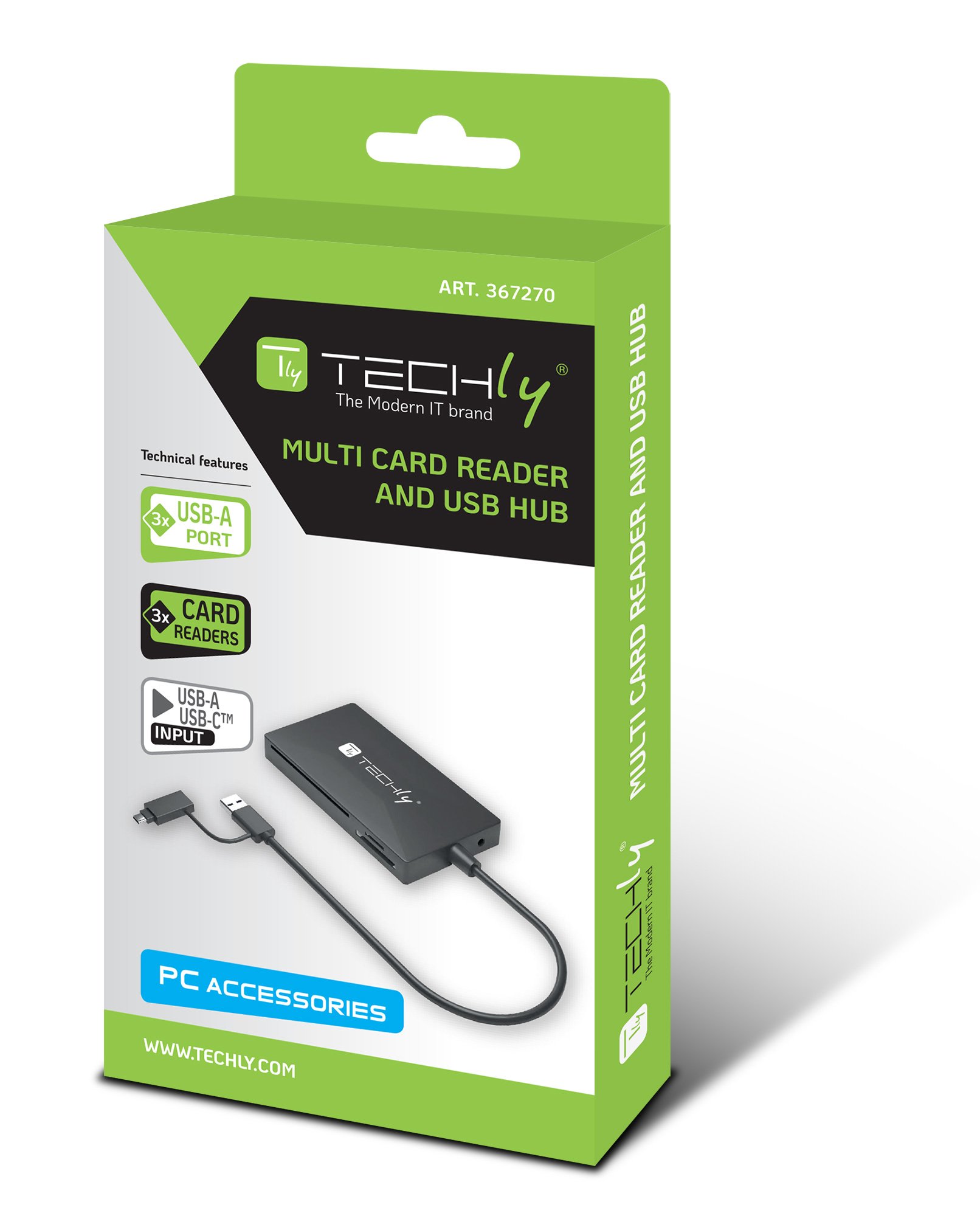 Lettore di Memorie SD/TF Smart Card con Hub 3 Porte USB TECHLY - immagine 2