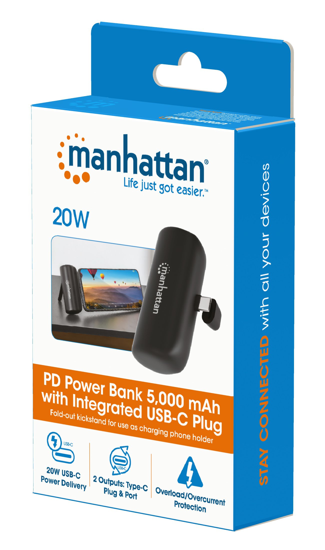 Power Bank PD 5000 mAh con Presa USB-C™ Integrata 20W Nero MANHATTAN - immagine 2